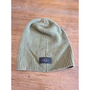 UGG Hat Beanie 100% Cashmere Olive Green Ribbed Knit Womens